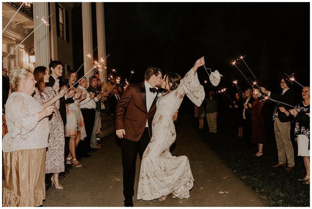 bride and groom wedding sparkler exit