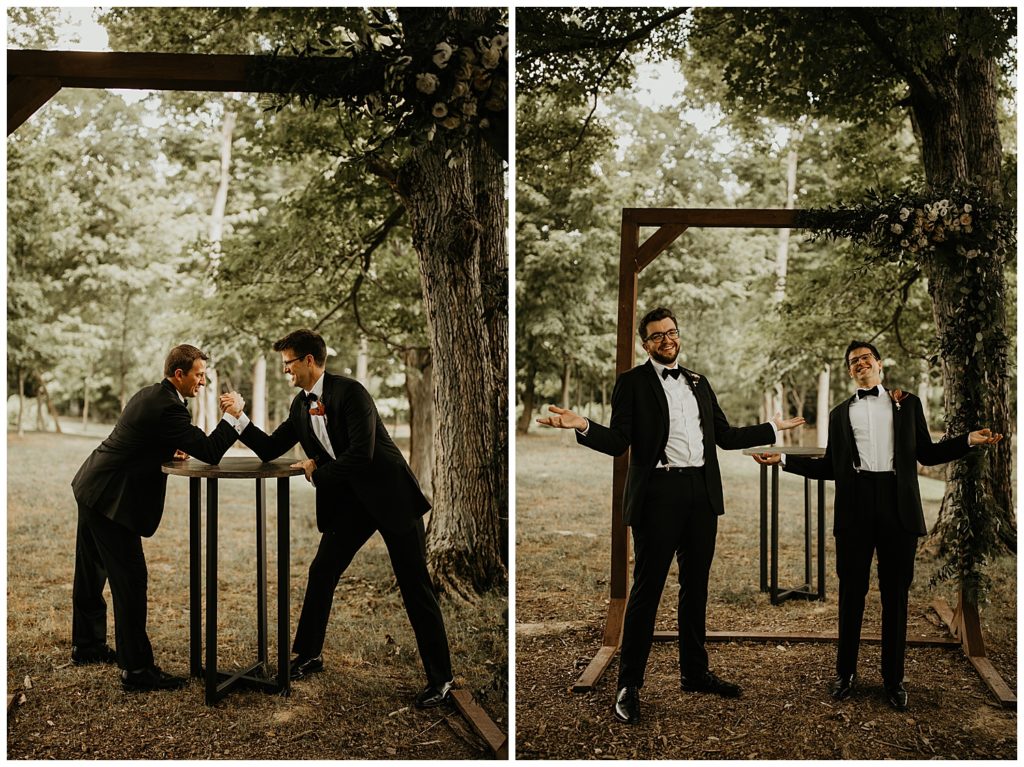 groom and groomsmen portraits on wedding day at the marmalade lily venue