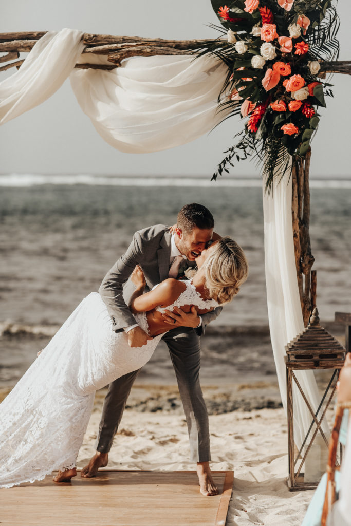 bride and groom getting married on the beach in Cayman Islands