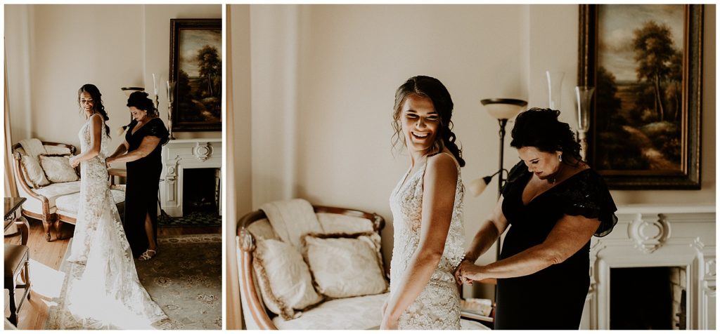 bride getting ready on wedding day