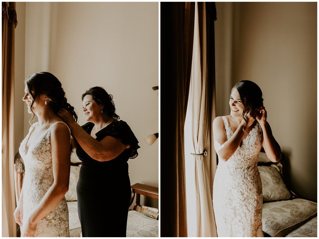 bride getting ready on wedding day