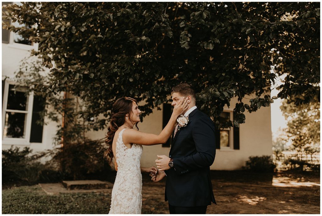 bride and groom first look on wedding day