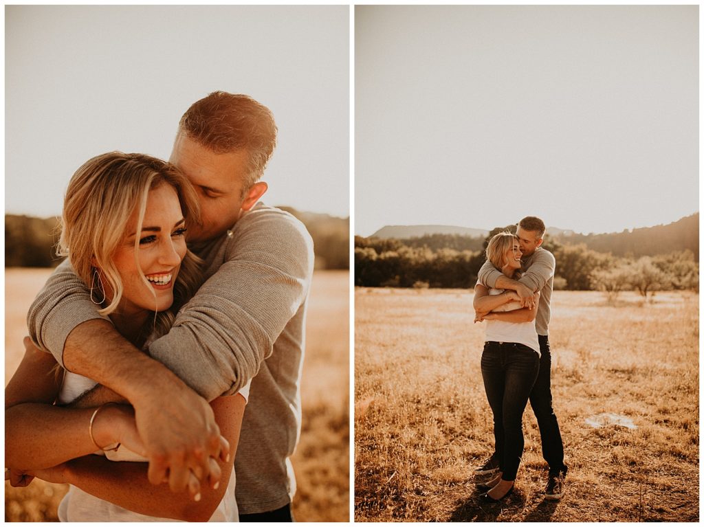 engaged couple hugging during their photo shoot in sedona