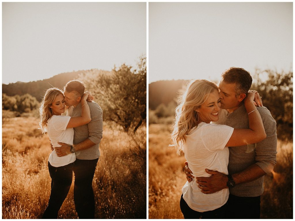 engaged couple hugging during their photo shoot in sedona