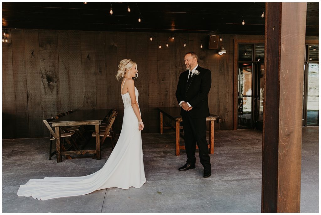 bride and groom first look on wedding day